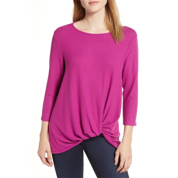Gibson Sweaters - Gibson Cozy Twist Front Pullover Small Purple
